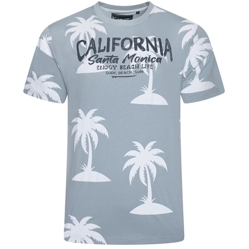 KAM Palm Print T-Shirt Dusty Blue